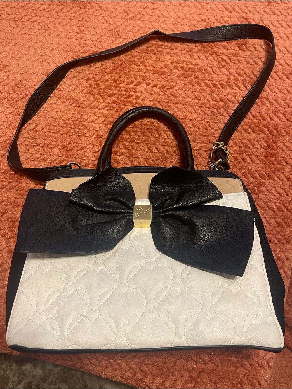 Betsy Johnson Black & White Bow-Accent Satchel Handbag